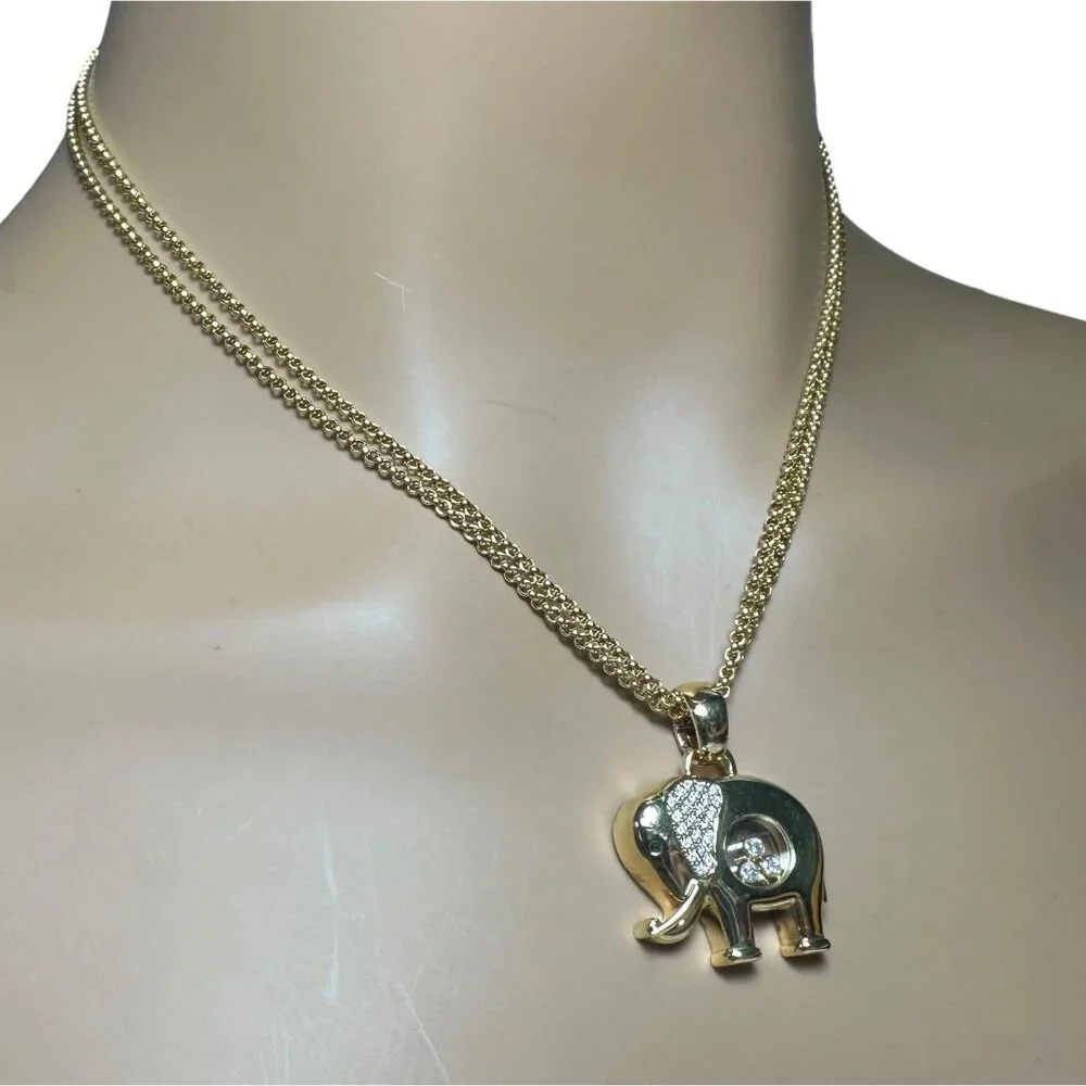 Authentic! Chopard 18k Yellow Gold Large Happy Elephant Pendant Necklace